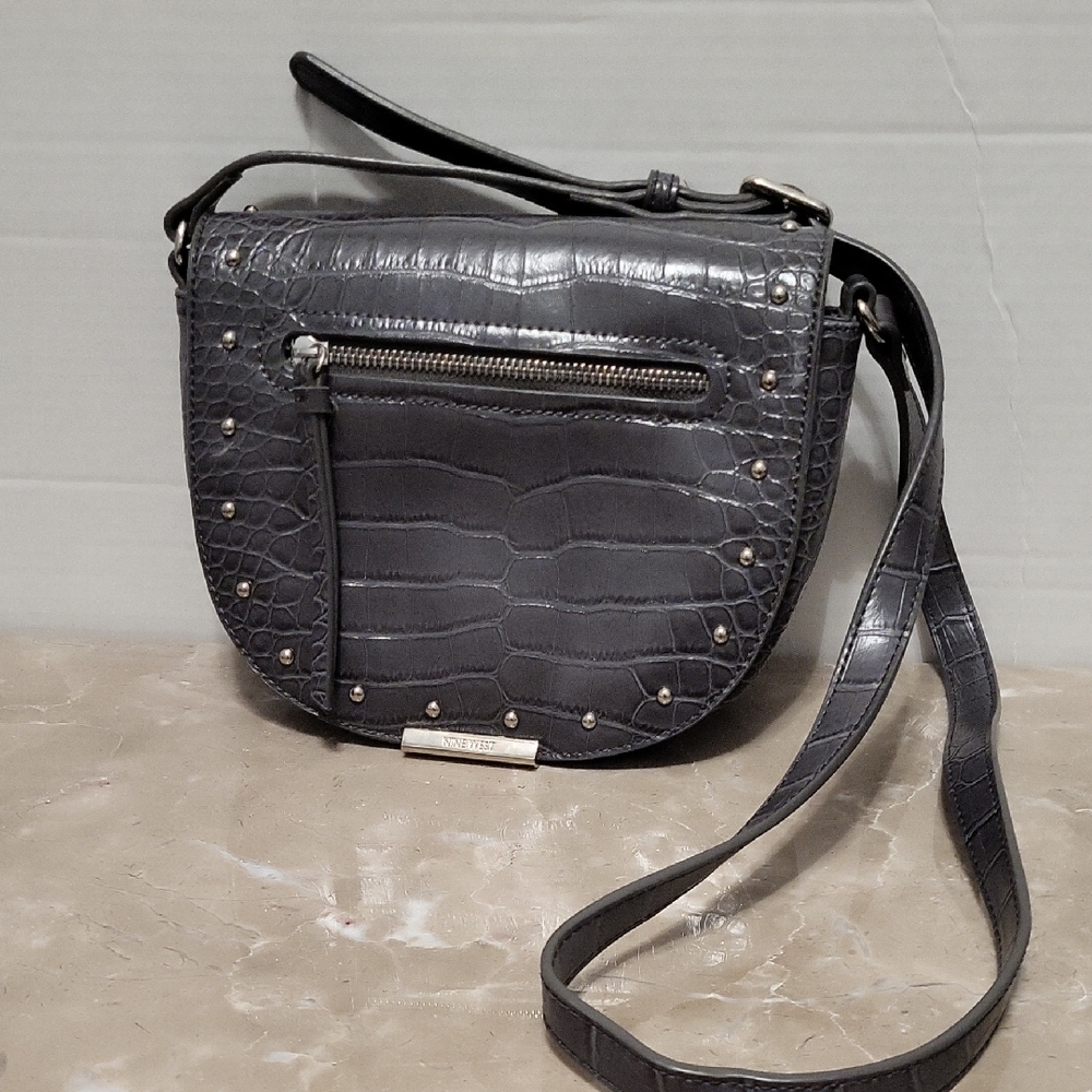 Nine West Charcoal Crocodile-Embossed Crossbody Bag